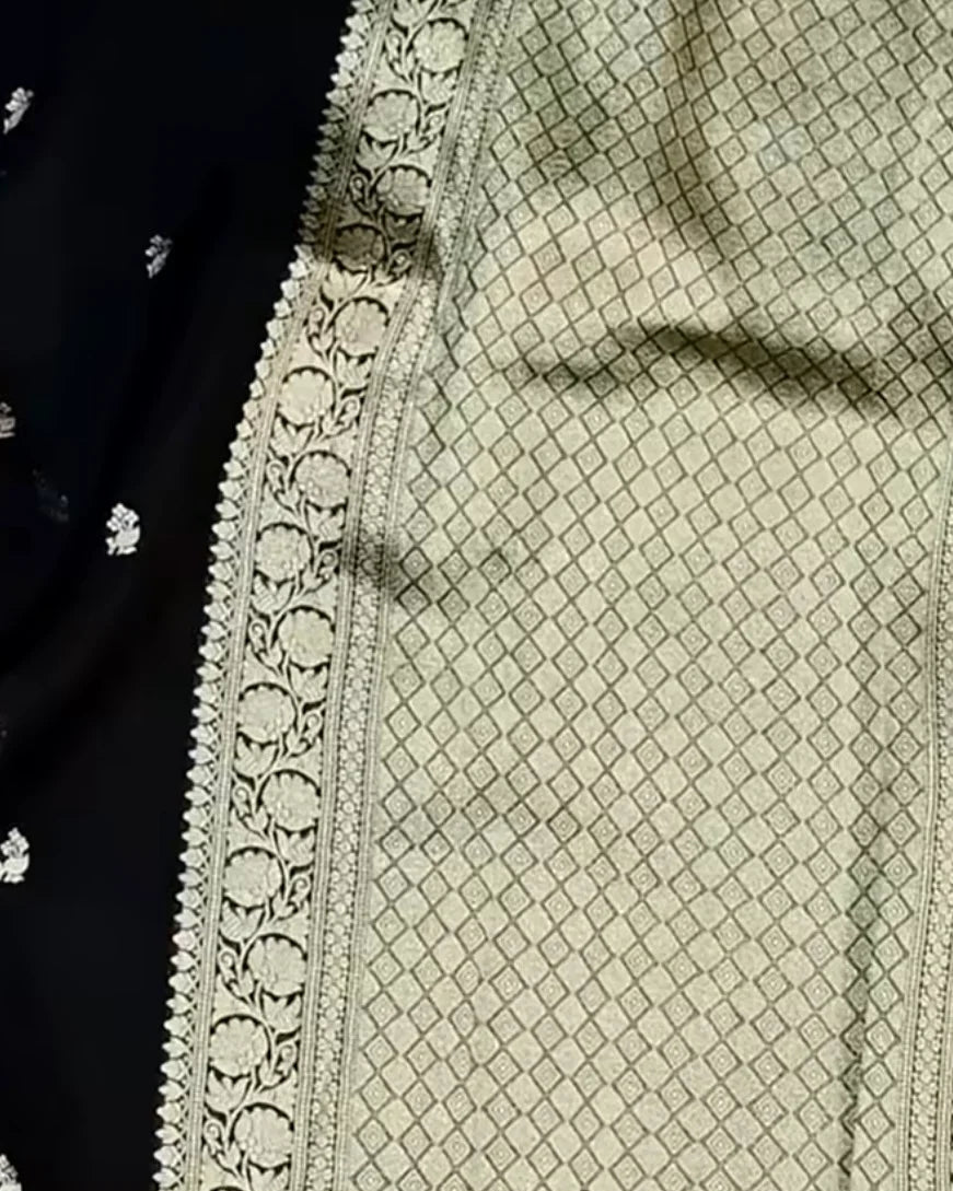 Midnight Black Silver Zari Woven Banarasi Saree
