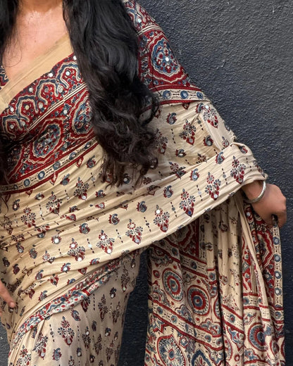 Ivory Ajrakh Grace Saree