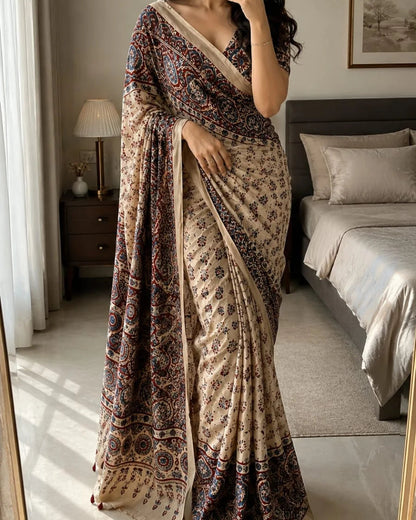 Ivory Ajrakh Grace Saree