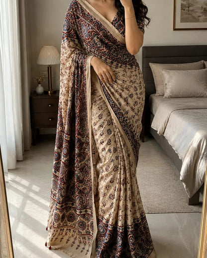 Ivory Ajrakh Grace Saree