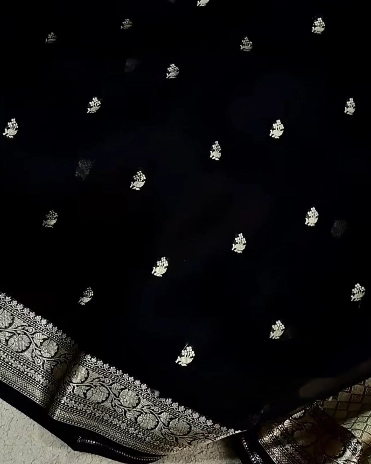 Midnight Black Silver Zari Woven Banarasi Saree