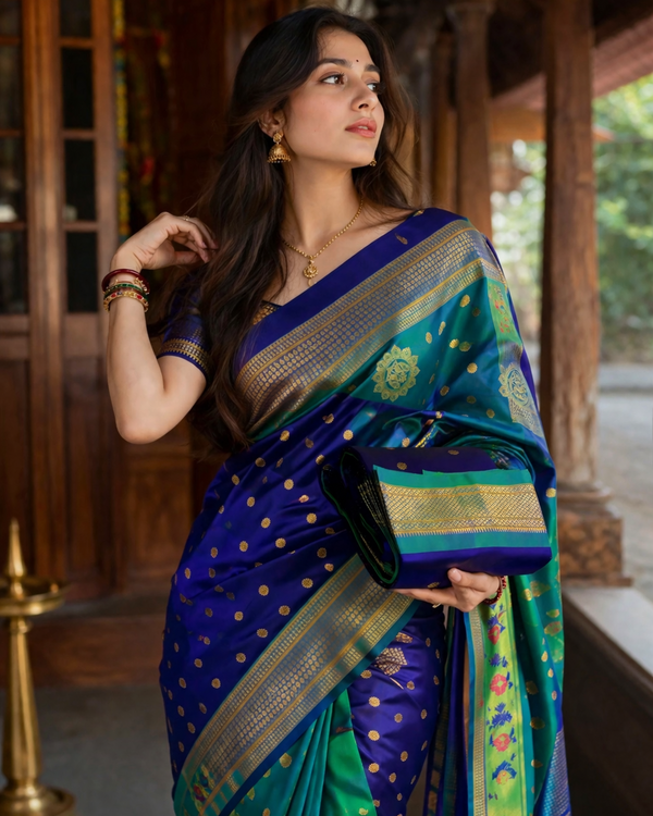 BLUE GREEN PAITHANI SAREE