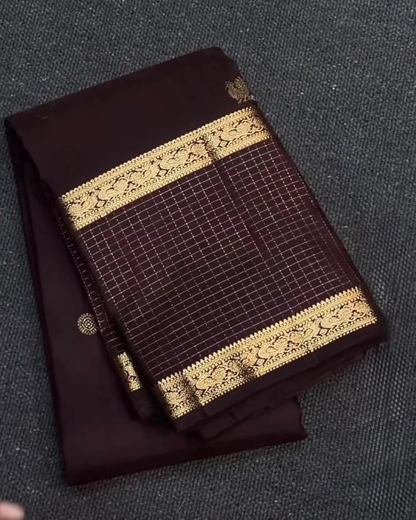Maroon Golden Zari Checks Silk Saree
