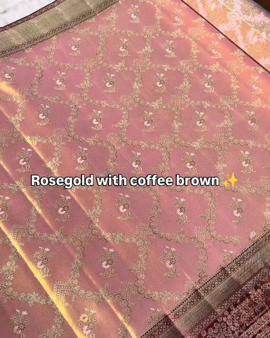 Rose Gold Tissue Silk Saree