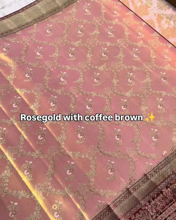 Rose Gold Tissue Silk Saree