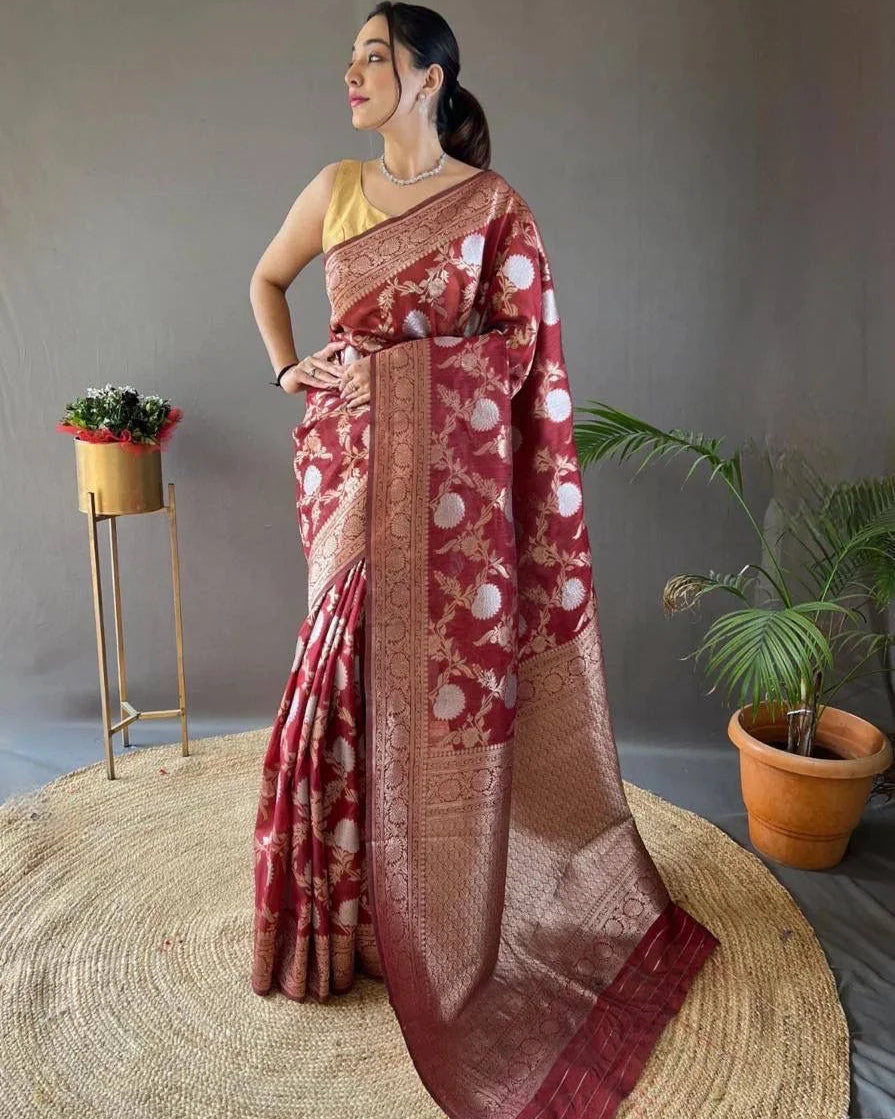 Maker Red Weving Saree