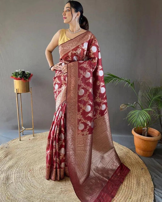 Maker Red Weving Saree