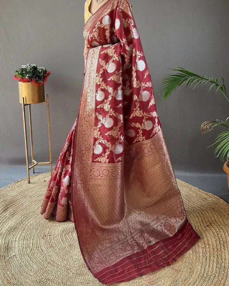 Maker Red Weving Saree