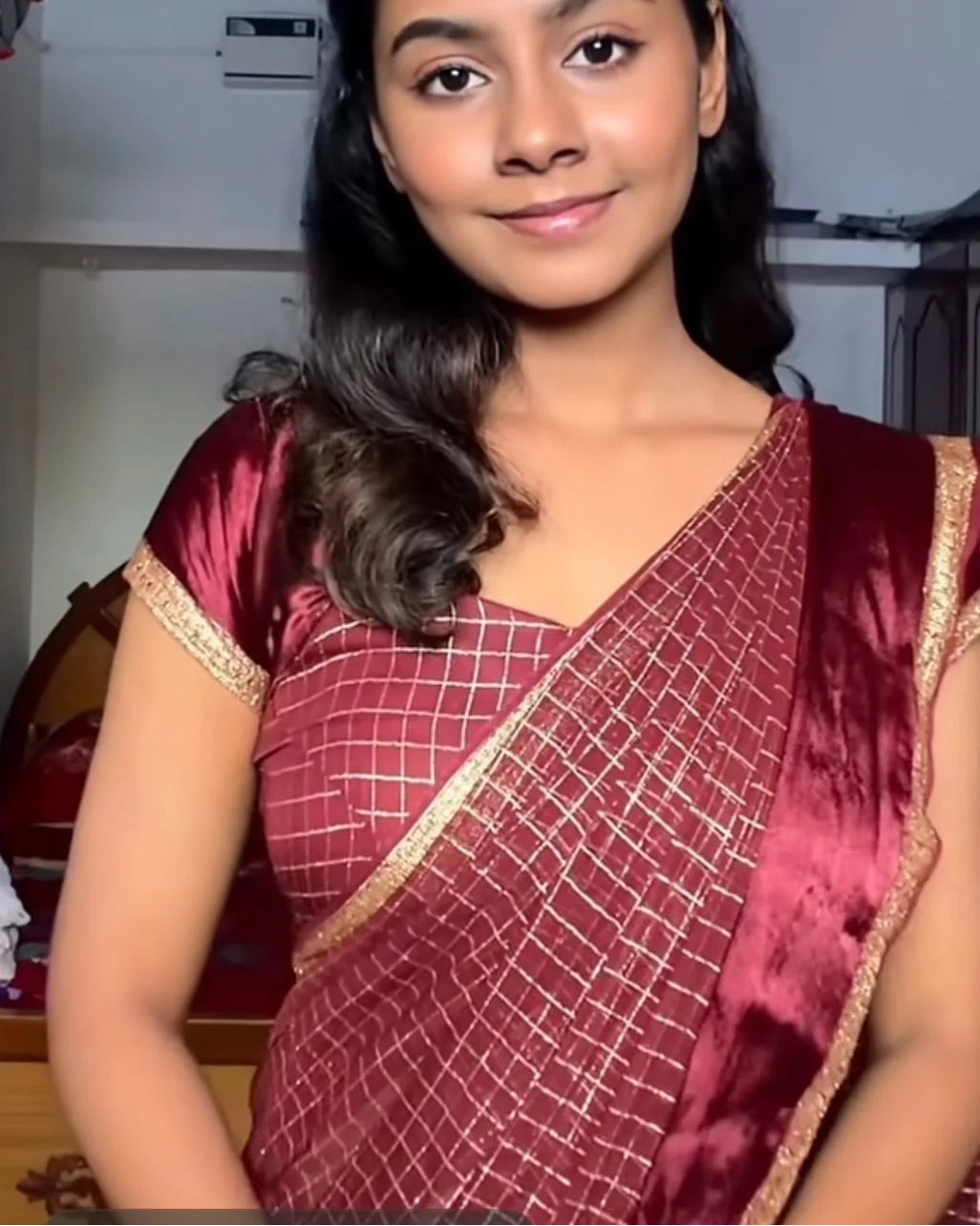 Red lotus saree