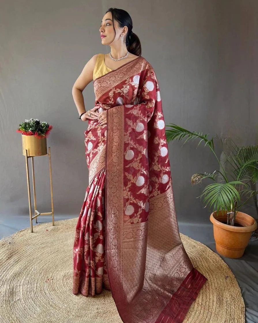 Maker Red Weving Saree