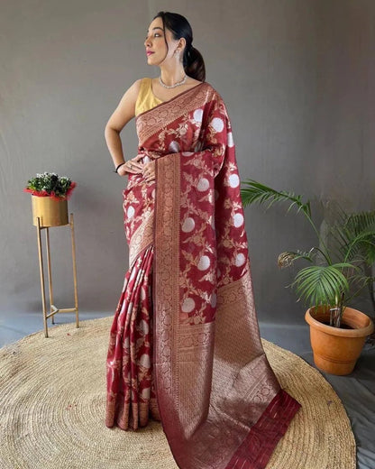 Maker Red Weving Saree