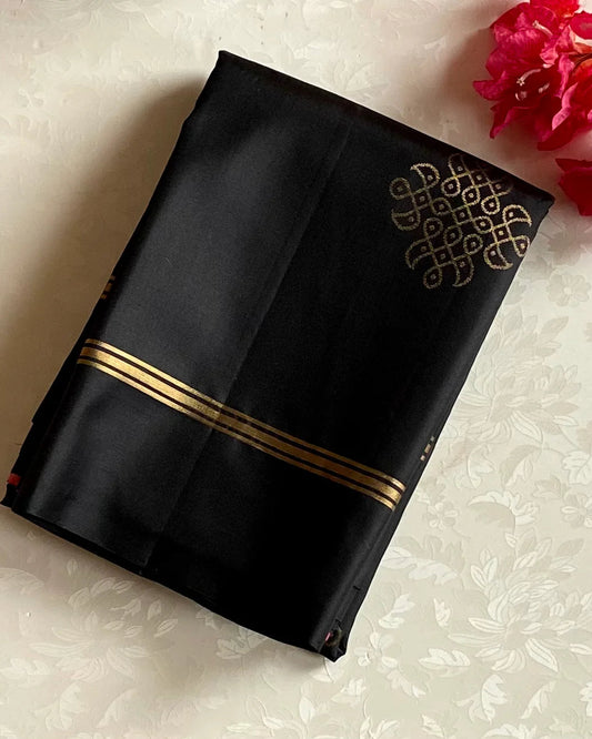 Stunning black With Dual Shaded Rose Pink Handwoven Lightweight Pure Silk