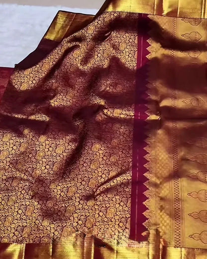 Kanchipuram Maroon Bridal Silk Saree