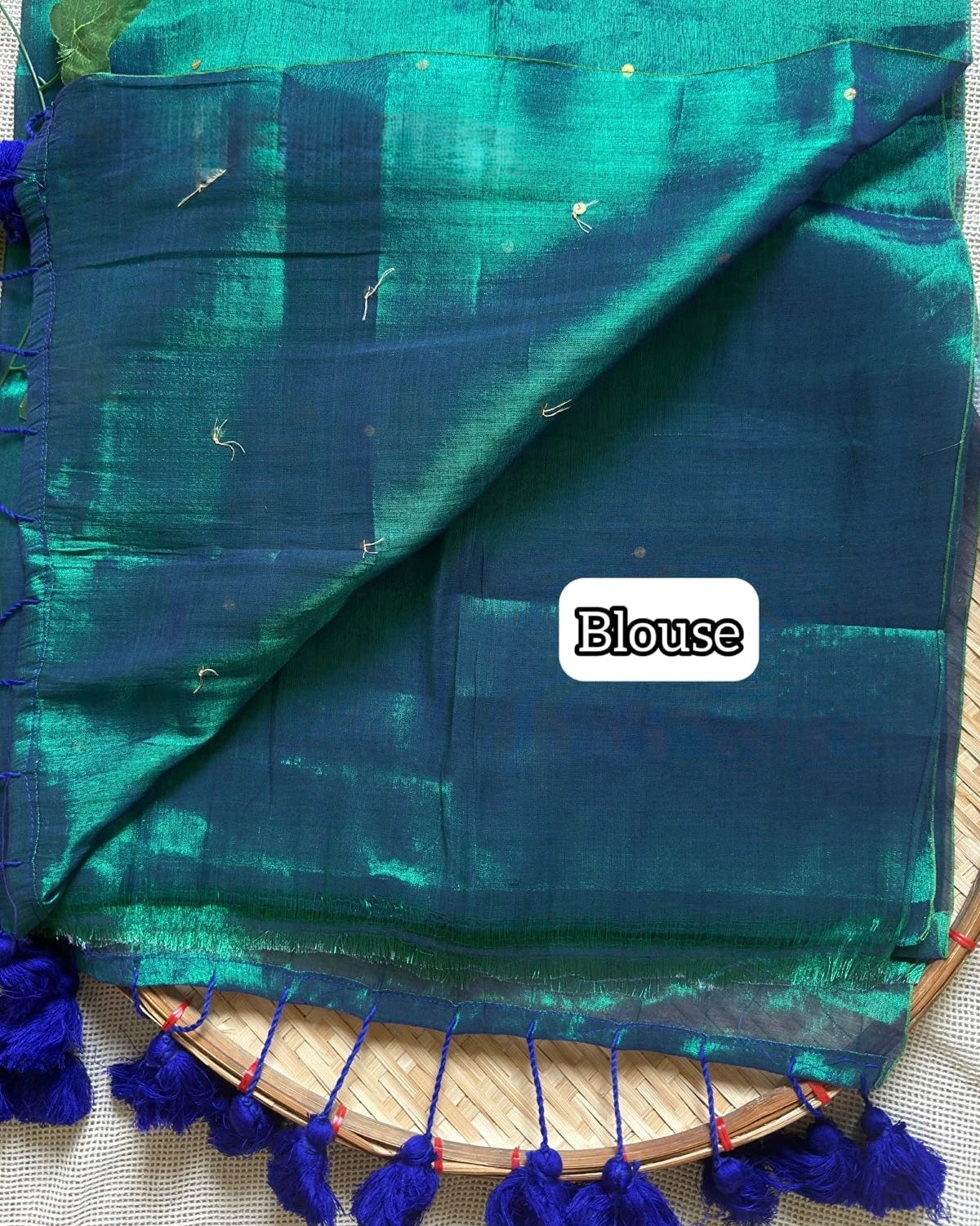Premium Quality Tissue -Peacock Green Saree