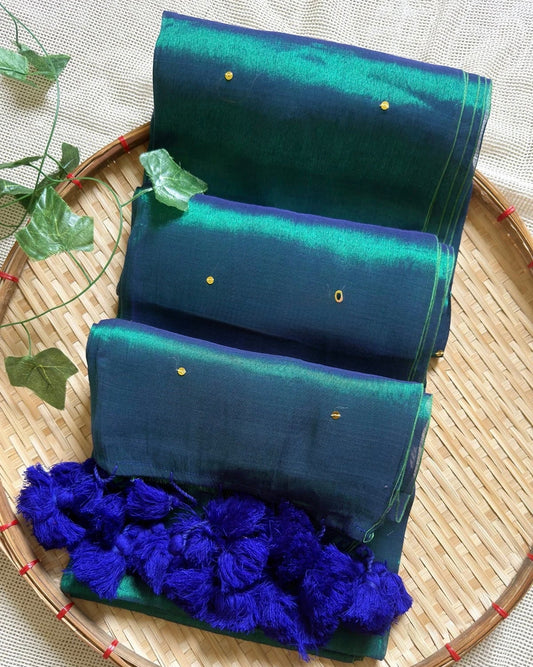 Premium Quality Tissue -Peacock Green Saree