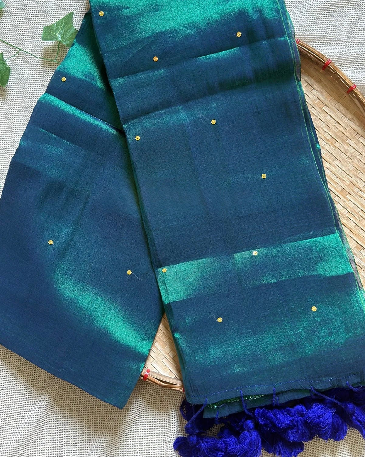 Premium Quality Tissue -Peacock Green Saree