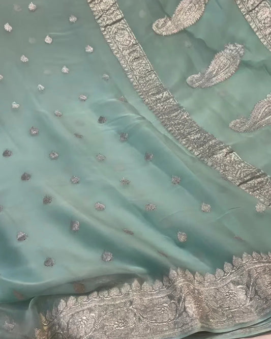 Mint Silver Zari Paisley Elegance Saree